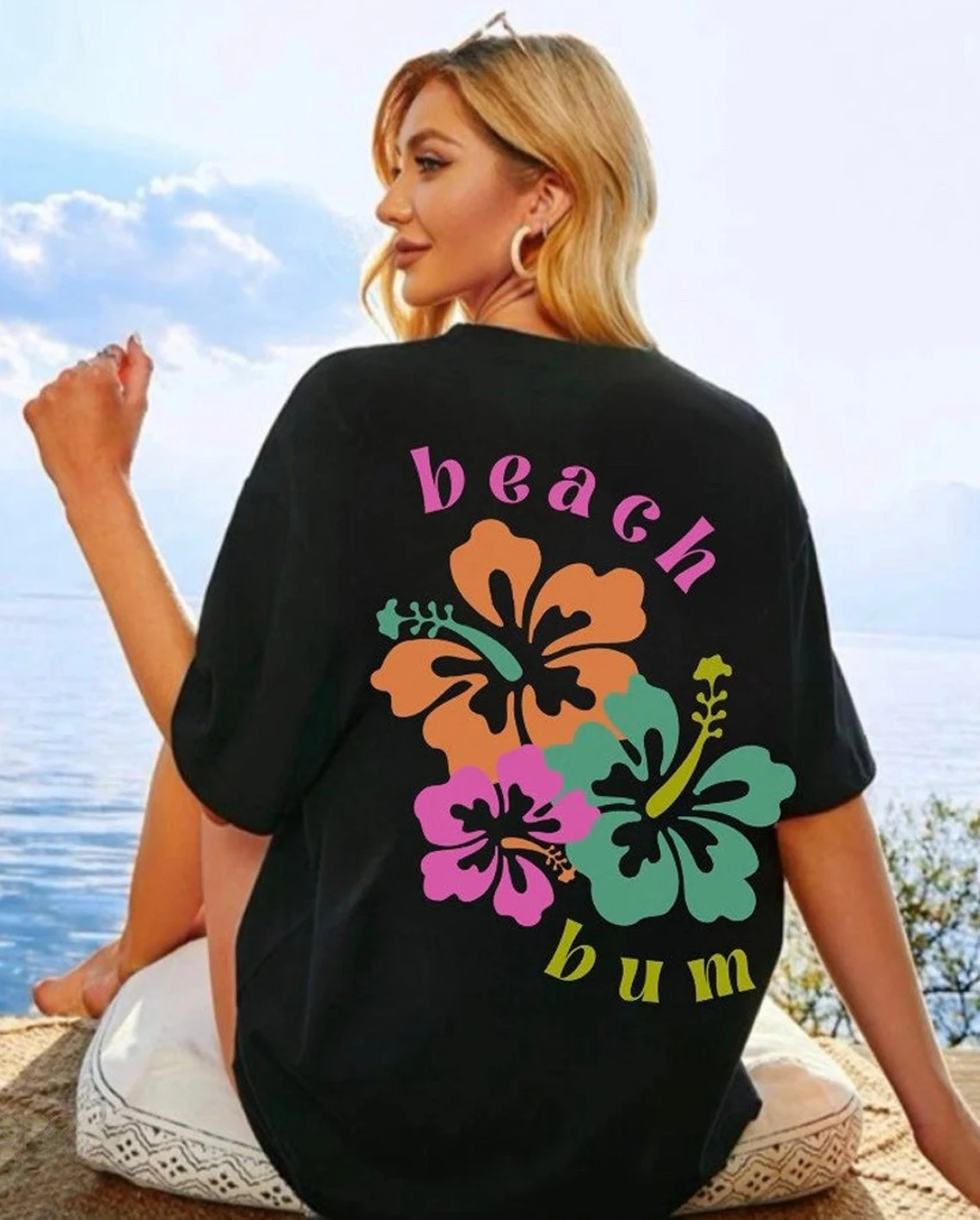 Цветная Пляжная футболка большого размера, Милая женская футболка с графическим рисунком для отдыха