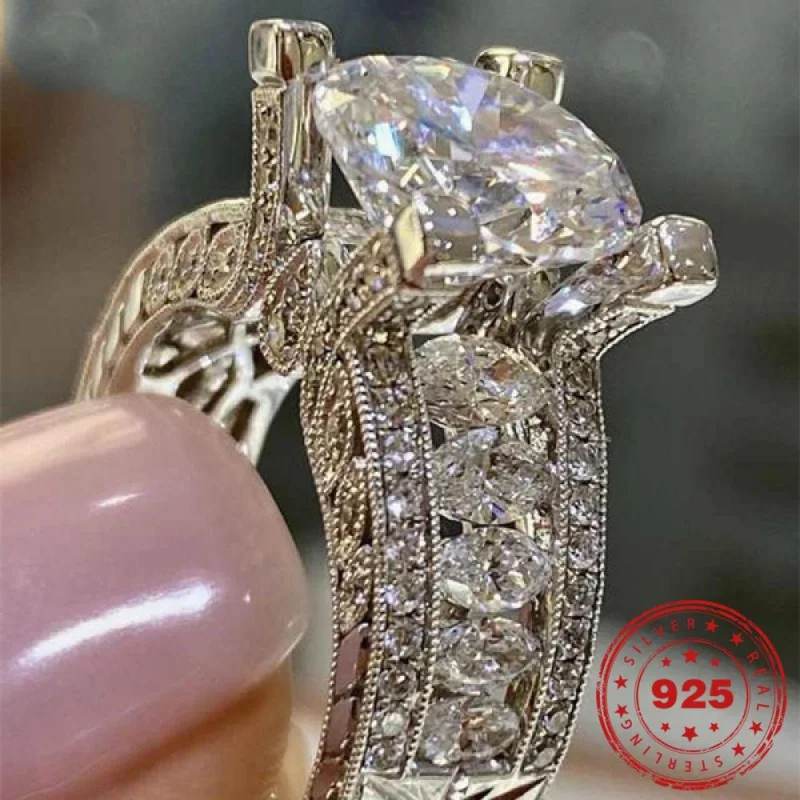 

Sterling Silver 925 Jewelry Natural Moissanite style Ring Cushion Zirconia Anillos Tension Setting Square Gemstone Ring