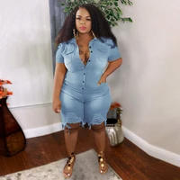 plus size jean jumpsuit women one piece outfits summer casual lady tracksuit sexy v neck club clothing 2022 fashion denim pants