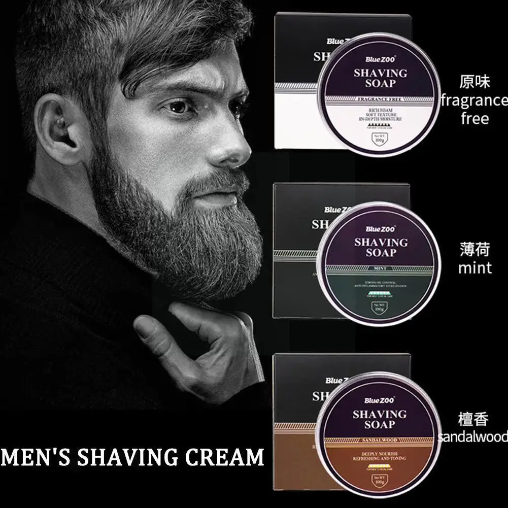 

100g Men's Shaving Cream Mint Sandalwood Care Foam Non-irritating Soap Soap Cleaning Safe Shaving U7n4