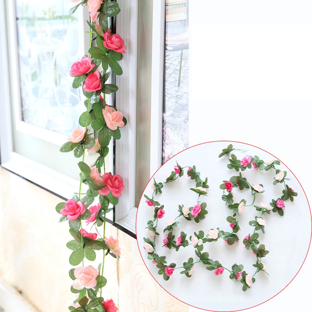 

Artificial Pink Rose Vine Beautiful Decoration Flowers Garland Hanging Floral Practical Wedding Home Garden Party Decor Flower