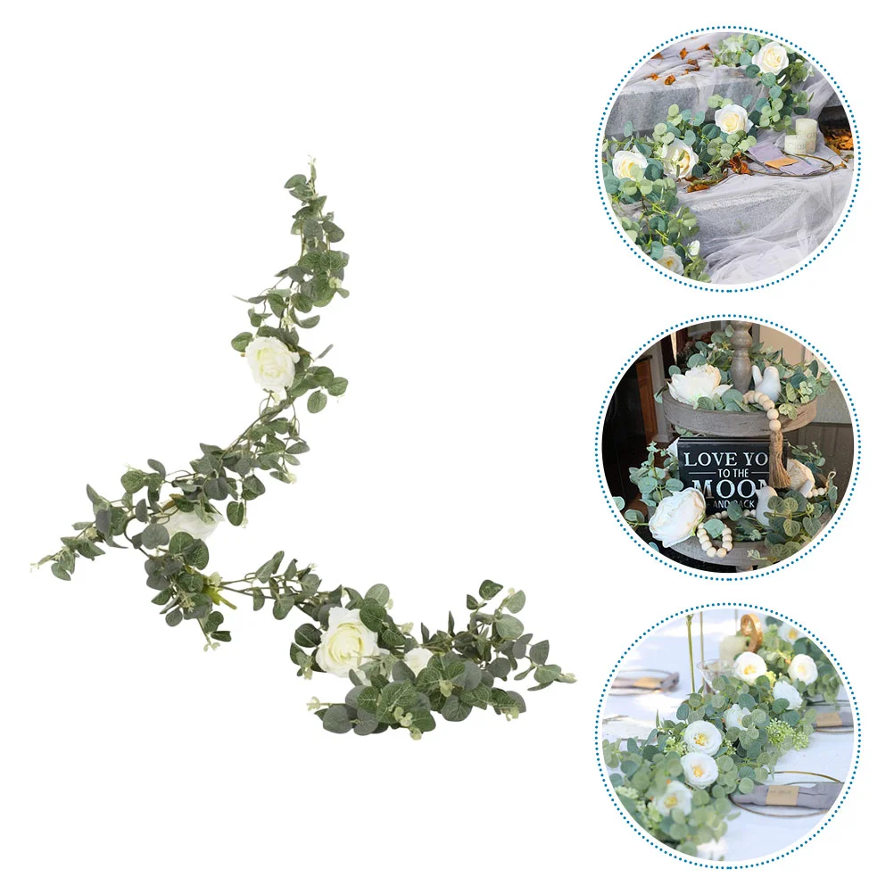 

Garland Eucalyptus Greenery Flower Artificial Hanging Wedding Faux Rose Flowers Backdrop Decor White Vineswreath Fake Leaves