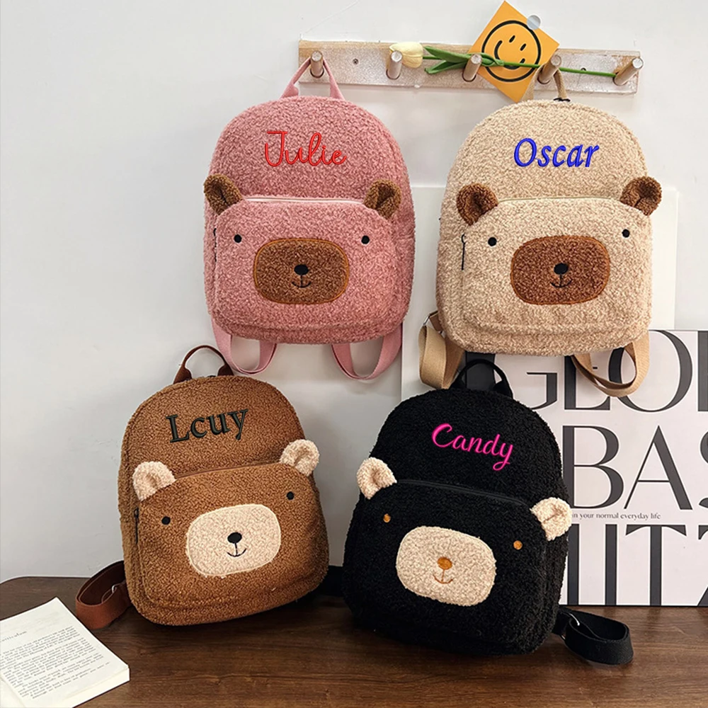 

New Personalized Embroidery Name Bear Backpack Portable Children Travel Shopping Rucksack Women's Cute Bear Shoulder Backpack