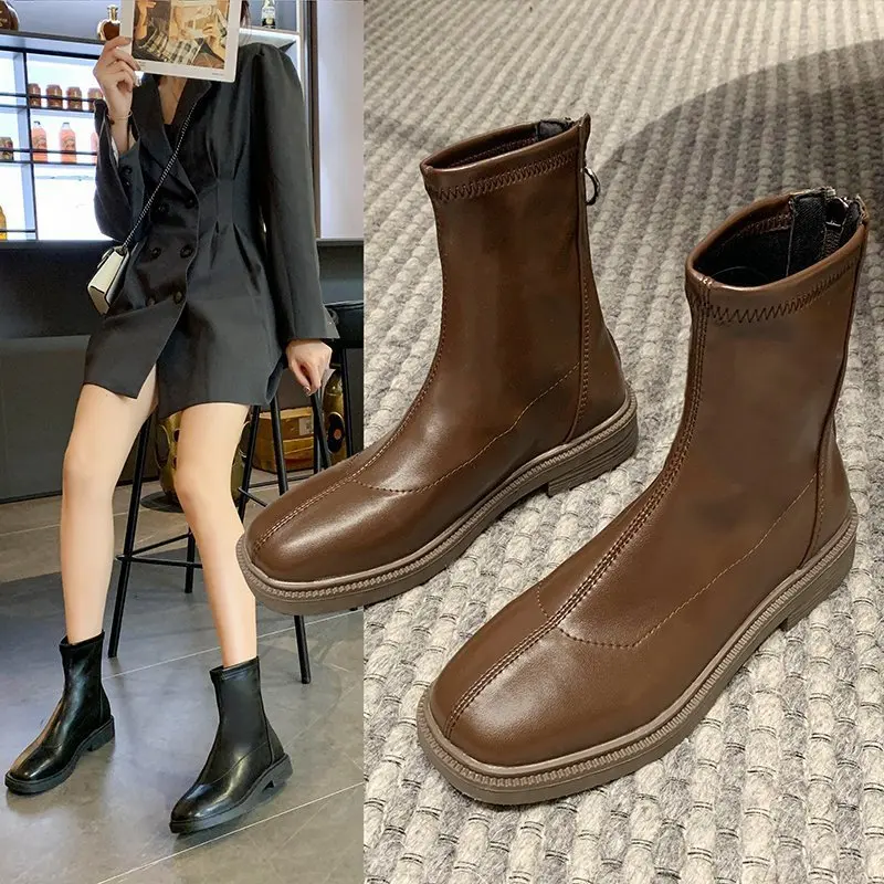 New Ankle Boots for Women Autumn Winter Woman Boots Retro Warm PU Leather Ladies Shoes Fashion Motorcycle Booties Casual Female