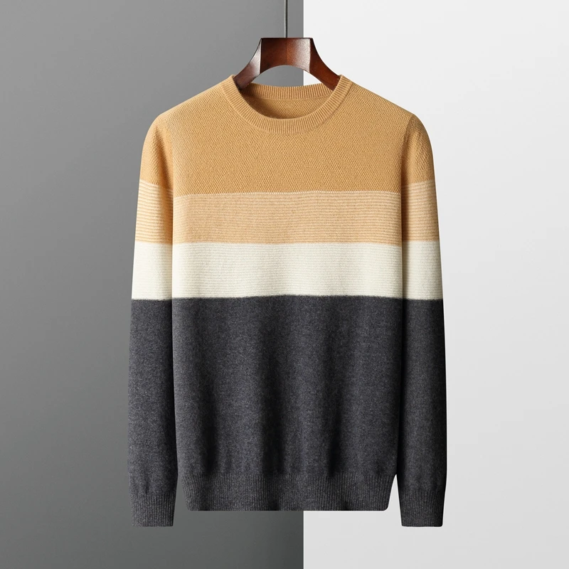 100% Cashmere Sweater Men's Round Neck Pullover Autumn and Winter New Tops Casual Knit Fashion Tops