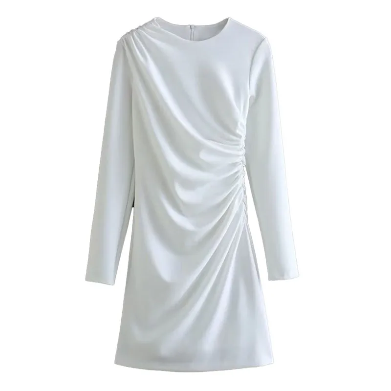 

Женское винтажное платье со складками, элегантное белое платье с длинным рукавом, весна 2023