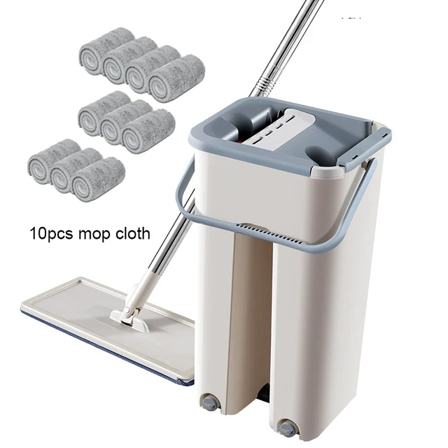 

4-10Pads Squeeze Mop Microfiber Floor Flat Mop with Bucket for Washing Floors Hand Free Wringing Cleaning Mop for Home Kitchen