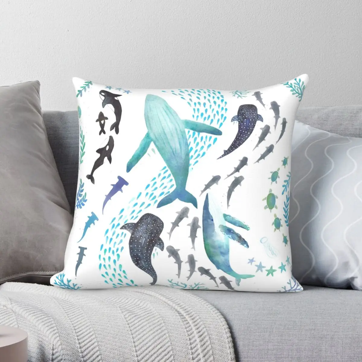 

Sharks Humpback Whales Orcas Turtles Ocean Pillowcase Polyester Linen Velvet Pattern Zip Decor Pillow Case Home Cushion Cover
