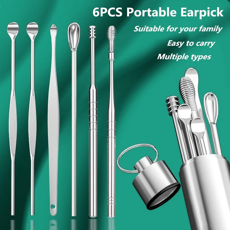

6pcs/set Earpick Sticks Earwax Remover Curette Ear Pick Cleaning Ear Cleanser Spoon Ear Protector Ear Picker Wax Removal Tool
