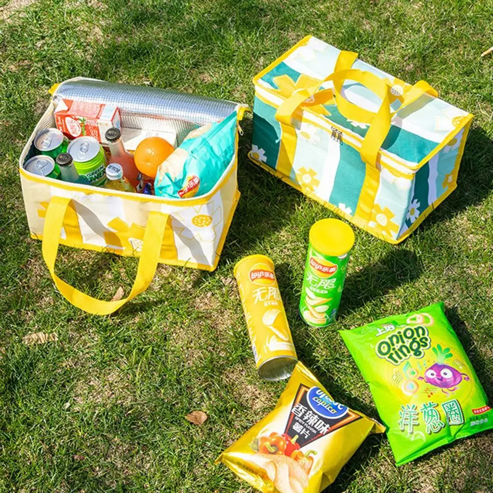 

Picnic Bag Portable Thermal Insulated Cooler Box Flower Camping Food Storage Bag Trips BBQ Meal Drink Zip Pack Picnic Supplies