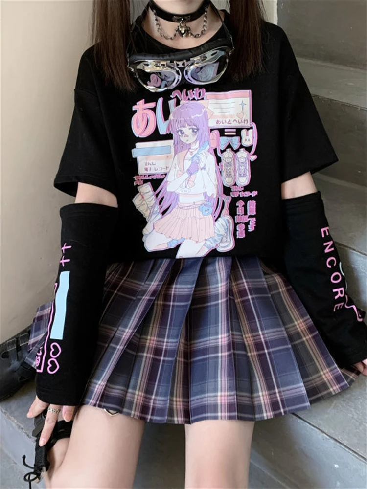 

Женская Оригинальная одежда с героями мультфильмов, аниме, готика, готический принт, женская рубашка в японском стиле, женская футболка с ра...