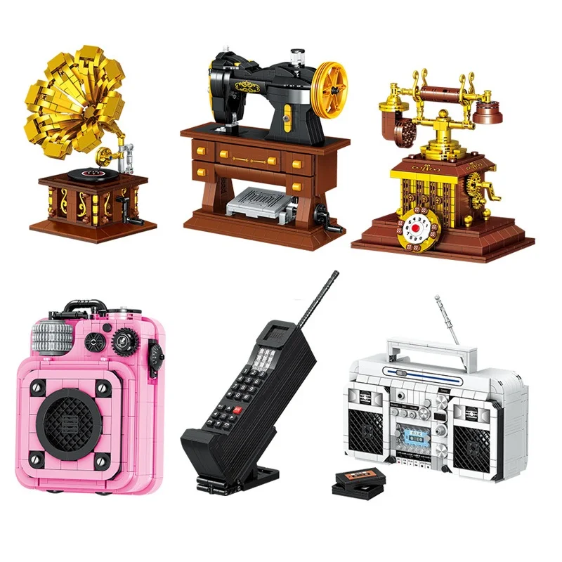 

tape Recorder Coffee Machine Blocks Classic Retro Goods Building Bricks Toys For Children Present Boy Girls Gift Birthday