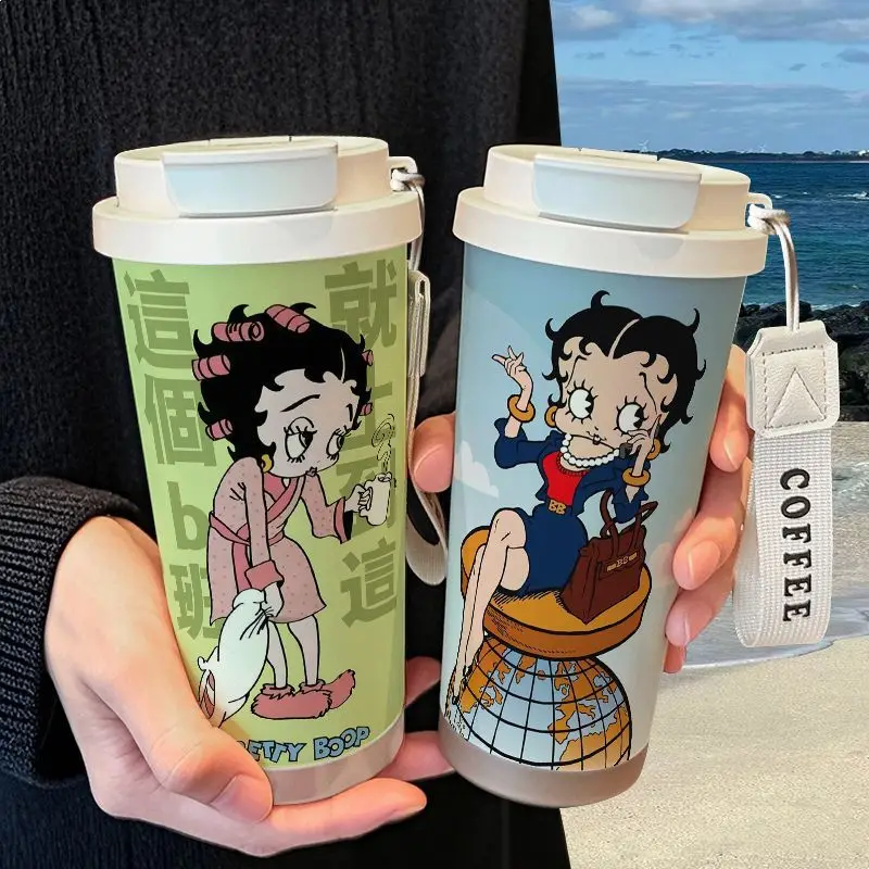 Фото Термос-кружка Kawaii Betty Boop с изображением, из нержавеющей стали 316, большой емкости, с соломинкой, для воды, автомобильная, для кофе, праздничный подарок №3
