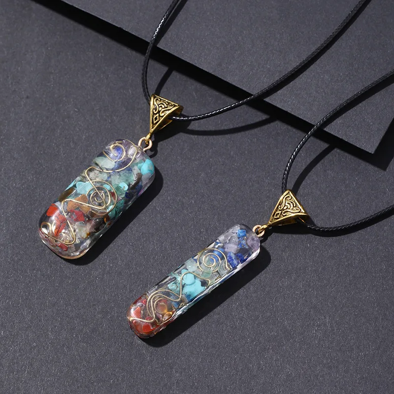 

European And American Sweater Chain Female Autumn and Winter Colored Stone Long Necklace Semi Gem Natural Gravel Crystal Pendant