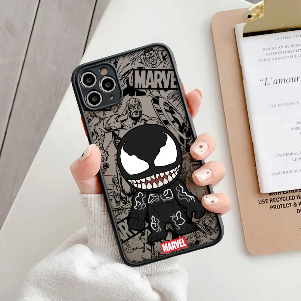 Фото Матовый чехол Marvel с героями мультфильмов для iPhone 17E 17 16 16E 15 14 13 12 11 Pro Max 17 Air 7 8 Plus XR XS, защитный чехол с Веномом, Железным человеком, Халком №5