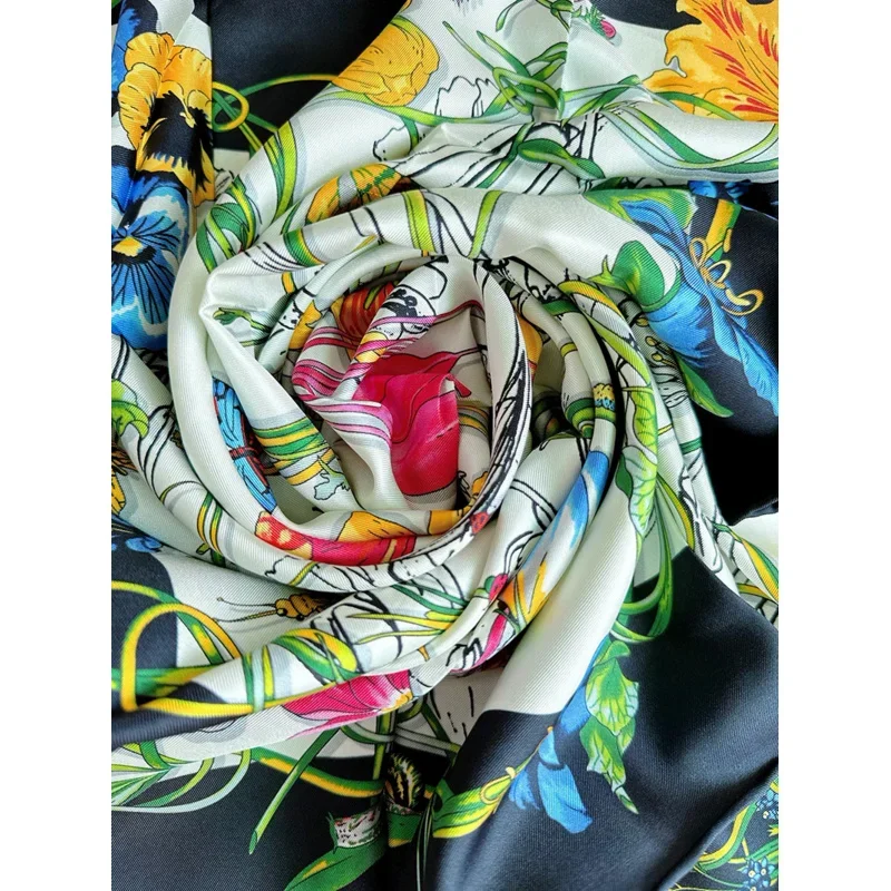 2024 шелк натуральный 100 ℅ шарф женский роскошный дизайнерский 90x90 цветочный
