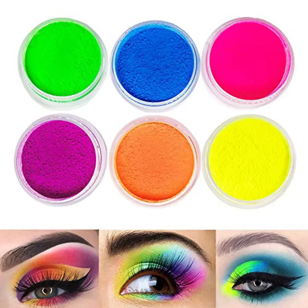 

NEW2023 Neon Pigment Eyeshadow Powder UV Glow Blacklight 6 Mixed Bright True Colors Eye Shadow Pigments Fluorescent Matte Makeup