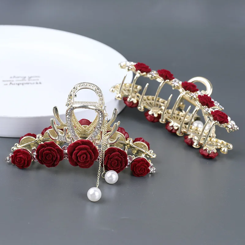 

Temperament Retro Rose Blossom Butterfly Tassel Large Grab Clip Hair Clip Headwear Shark Clip Large
