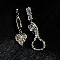 2022 korean new crystal heart asymmetric earrings for women fashion jewelry party accessories rhinestone tassel pendientes