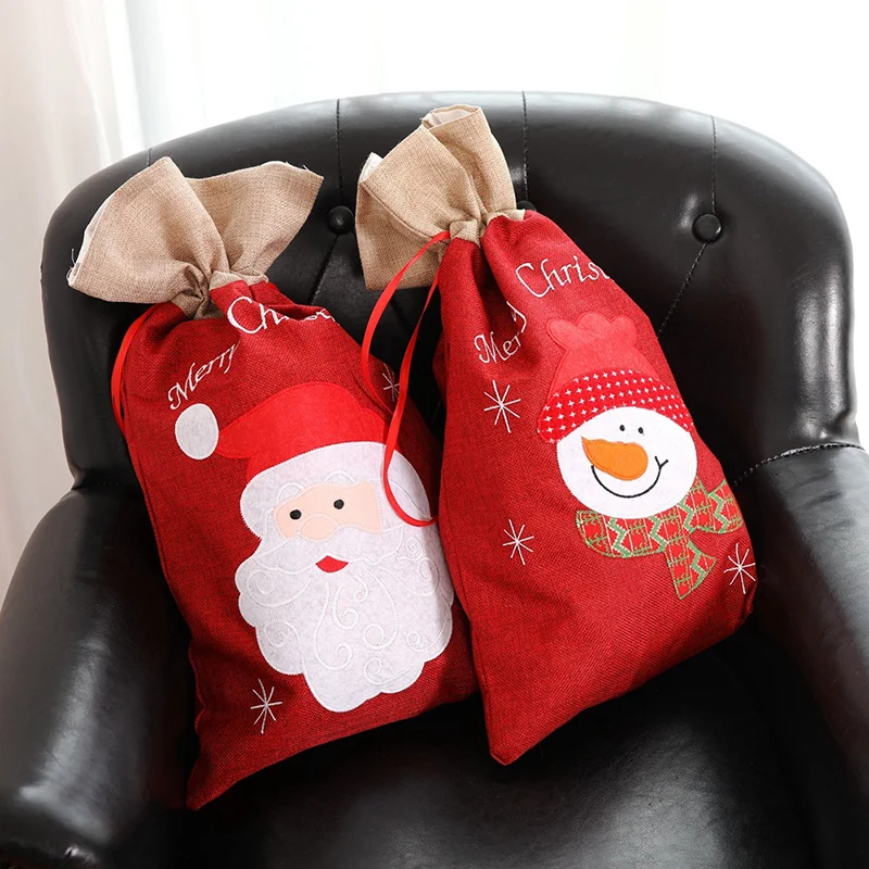 Christmas Decorations Christmas Gift Bag Christmas Candy Bag Santa Claus Linen Gift Bag Tote Bag