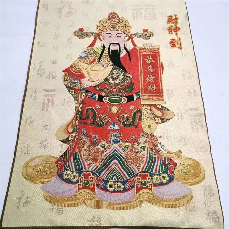 

Картина из парчи с вышивкой Thangka, Бог богатства, изысканное украшение для дома, zhsocai