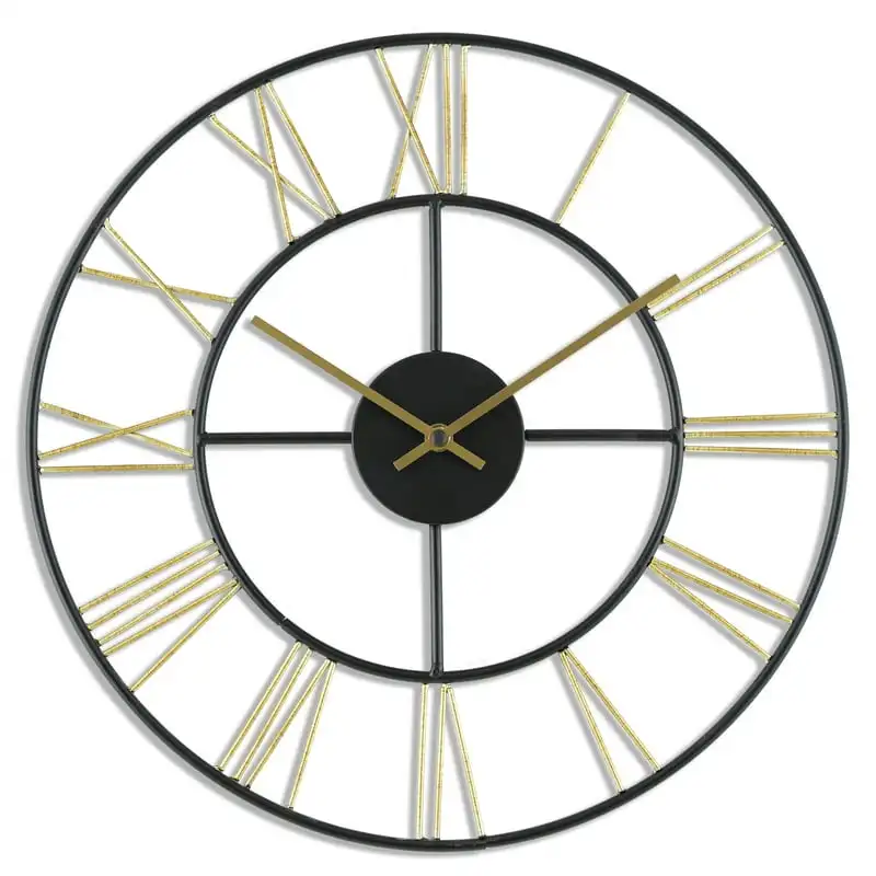 

Gold Indoor Round Modern Open Roman Numeral Metal Analog Wall Clock with Quartz Movement Digital calendar Clock digital Digital