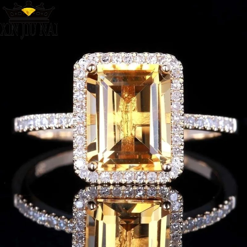 

Chic and elegant champagne color large square yellow stone ring women silver zirconium ring bride fashion jewelry