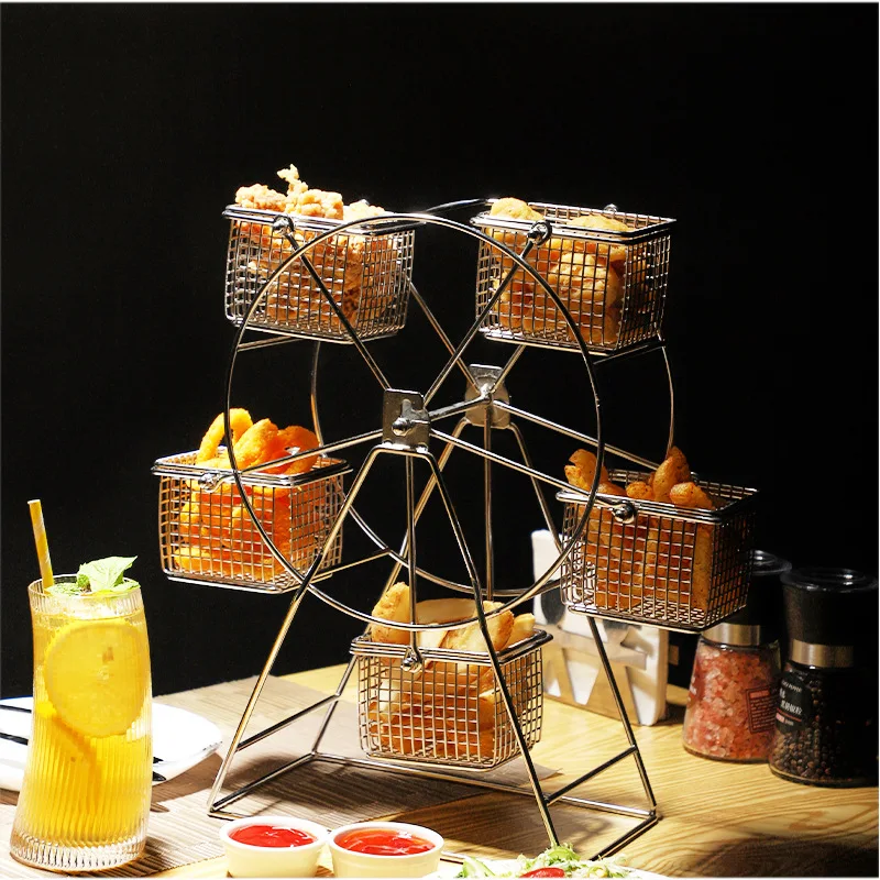 

Rotatable Snack Rack Nuggets Basket Food Display Stand Big Wheel Cupcake Stand for Party Wedding Decor Birthday Cookies