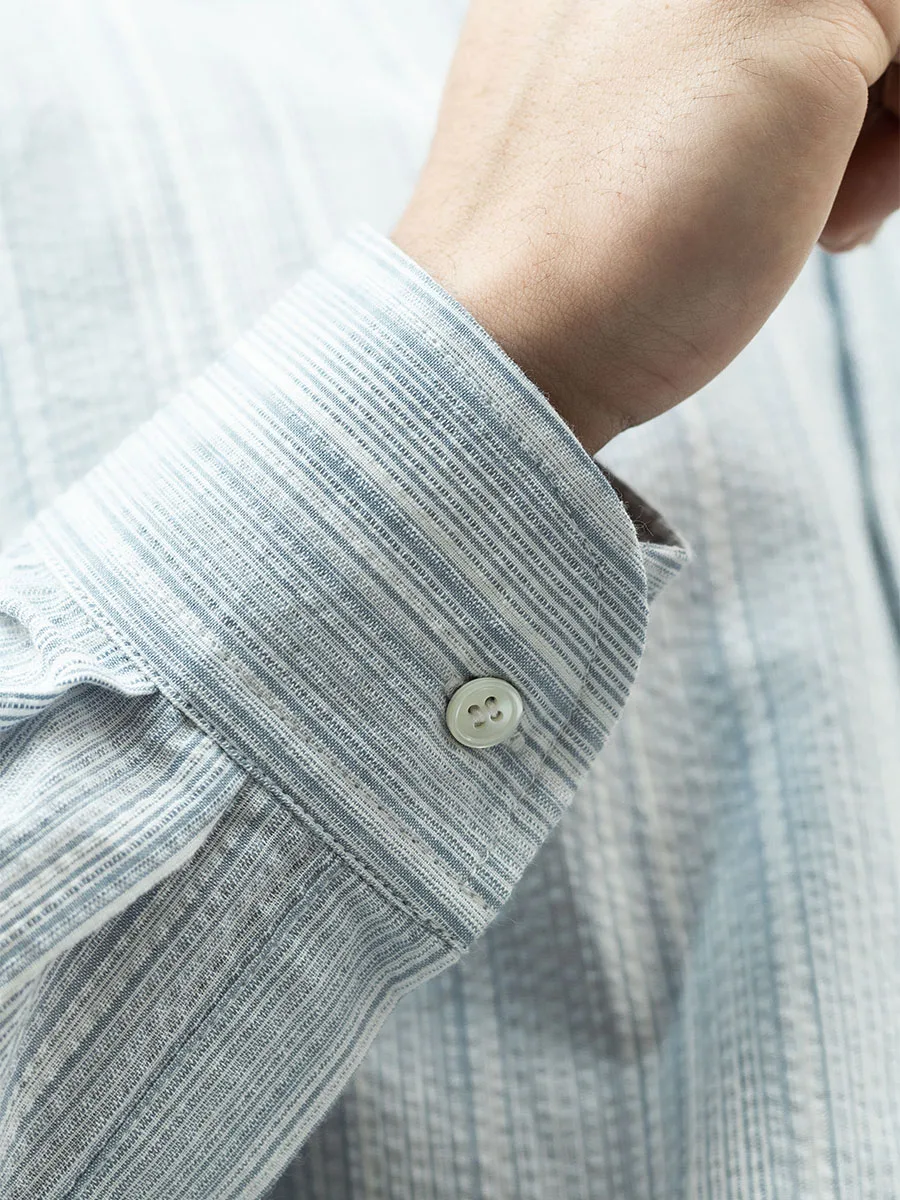 Весенне-летняя полосатая Слитная рубашка с воротником присоской мужская синяя