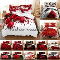 red rose bedding set quilt duvet cover comforter pillow case 3d hd double full king queen twin single 3pcs 2pcs bedroom flower