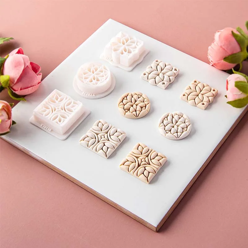 

HOT Boho Bohemian Style Polymer Clay Cutter Feather Fan Lotus Geometry Shape Clay Embossed Molds for Earrings Jewellery Making