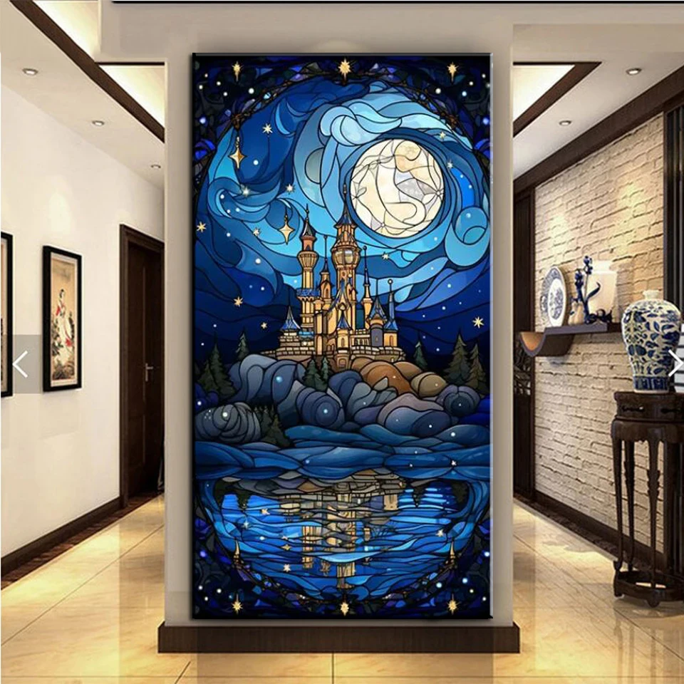 

Картина-Мозаика из страз, с голубыми фантазийными цветами