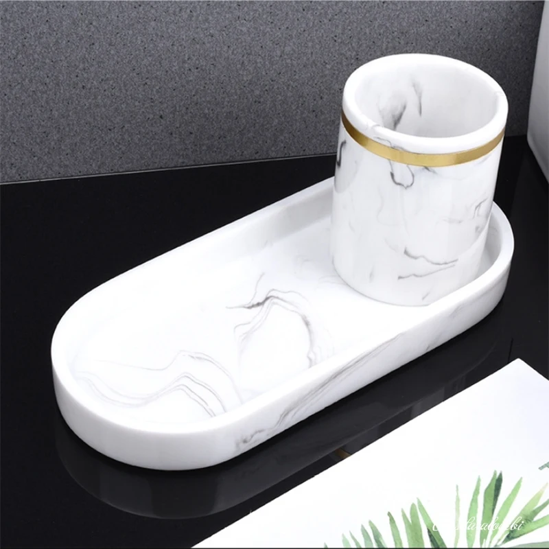 

Nordic Bathroom Tray,Marble Pattern Sink Tray,Resin Vanity Tray for Essentials Soap Towel Toothbrush or Toiletries in Bedroom