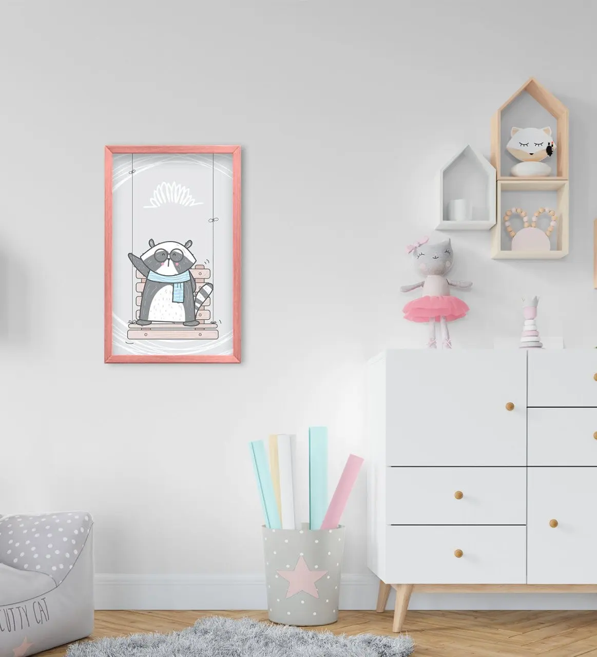 

BK Home Cute Animal Design Decorative Pink Wood Framed Kids Room Tablo-3