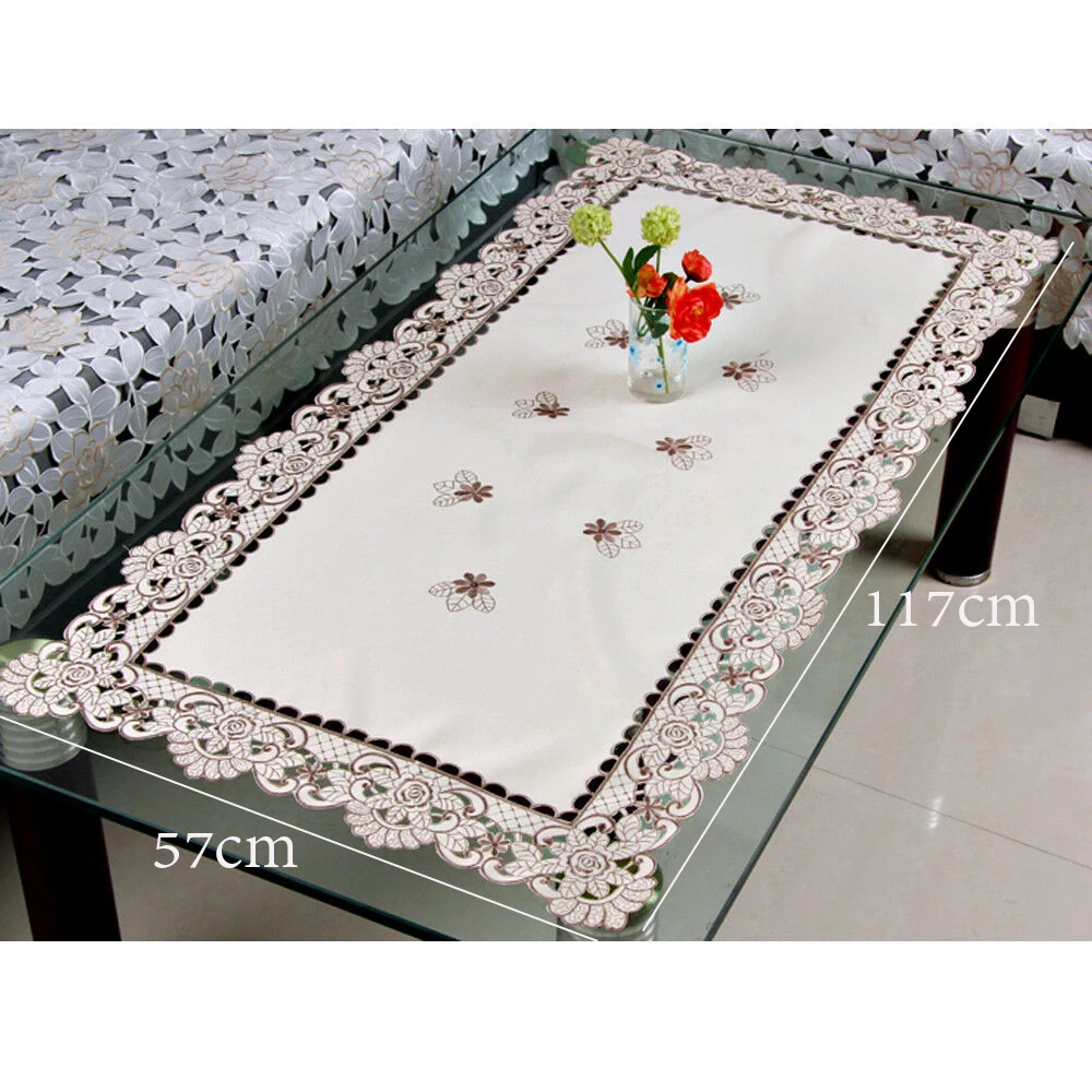 

White Embroidered Lace Table Cloth Floral Tablecloth Wedding Party Satin Fabric French Country Themed Home Decoration