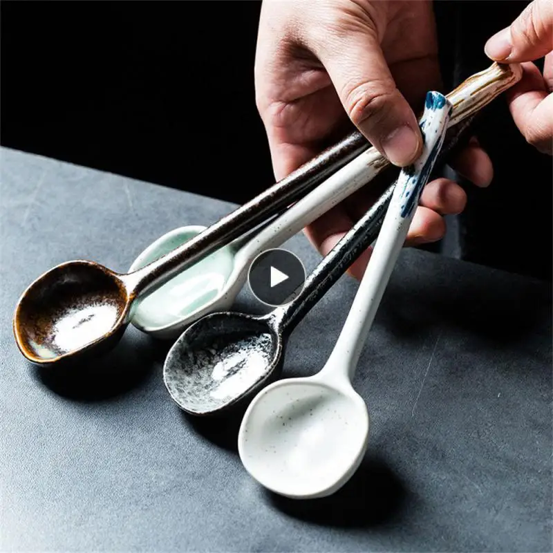 

Tableware Long-handle Spoon Antique Retro Soup Spoon High Quality Elegant Rice Round Head Spoon Kitchen Product Milk Spoon
