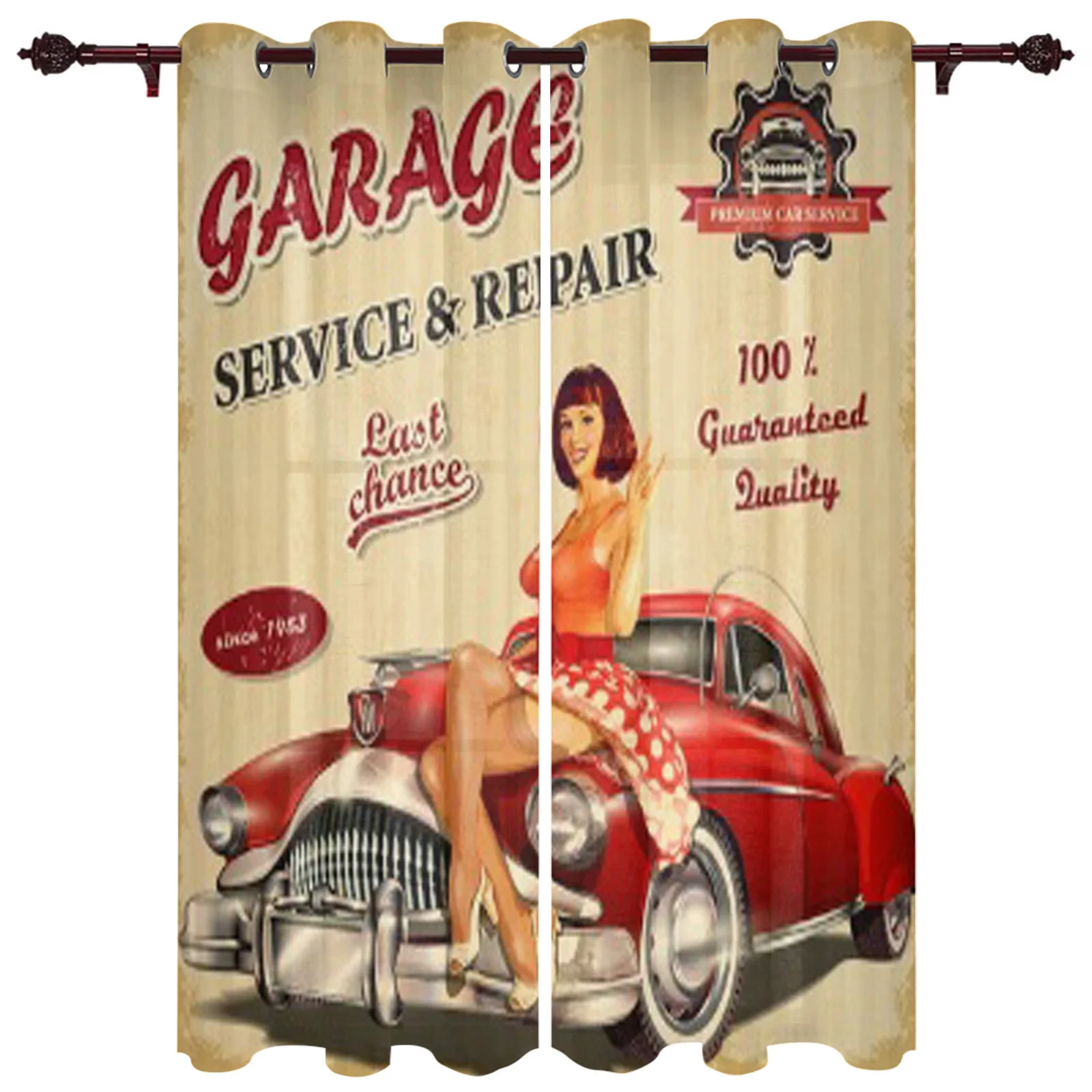 

Vintage Garage Posters Window Curtains For Living Room Kids Room Bedroom Modern Window Treatment Drapes
