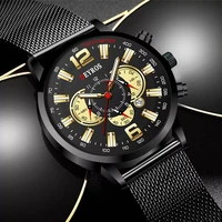 brand men watch luxury stainless steel mesh belt quartz watches business leather mens calendar luminous clock relogio masculino