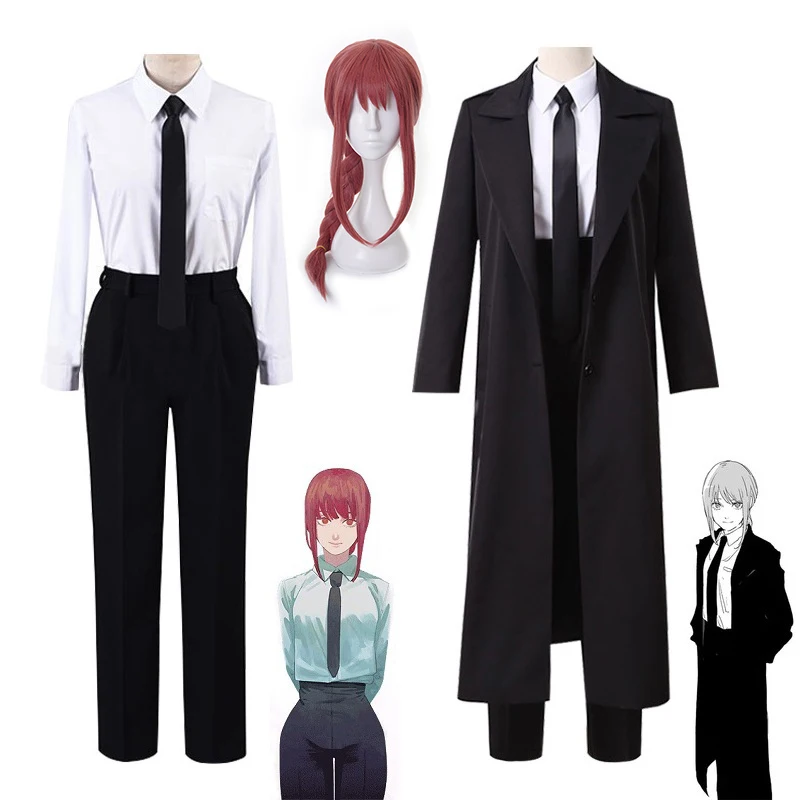 

Anime Chainsaw Man Makima Cosplay Costume Black Trench Shirt Tie Pants Makima Wig Men Women Suit Uniform Outfit Full Sets Wigs