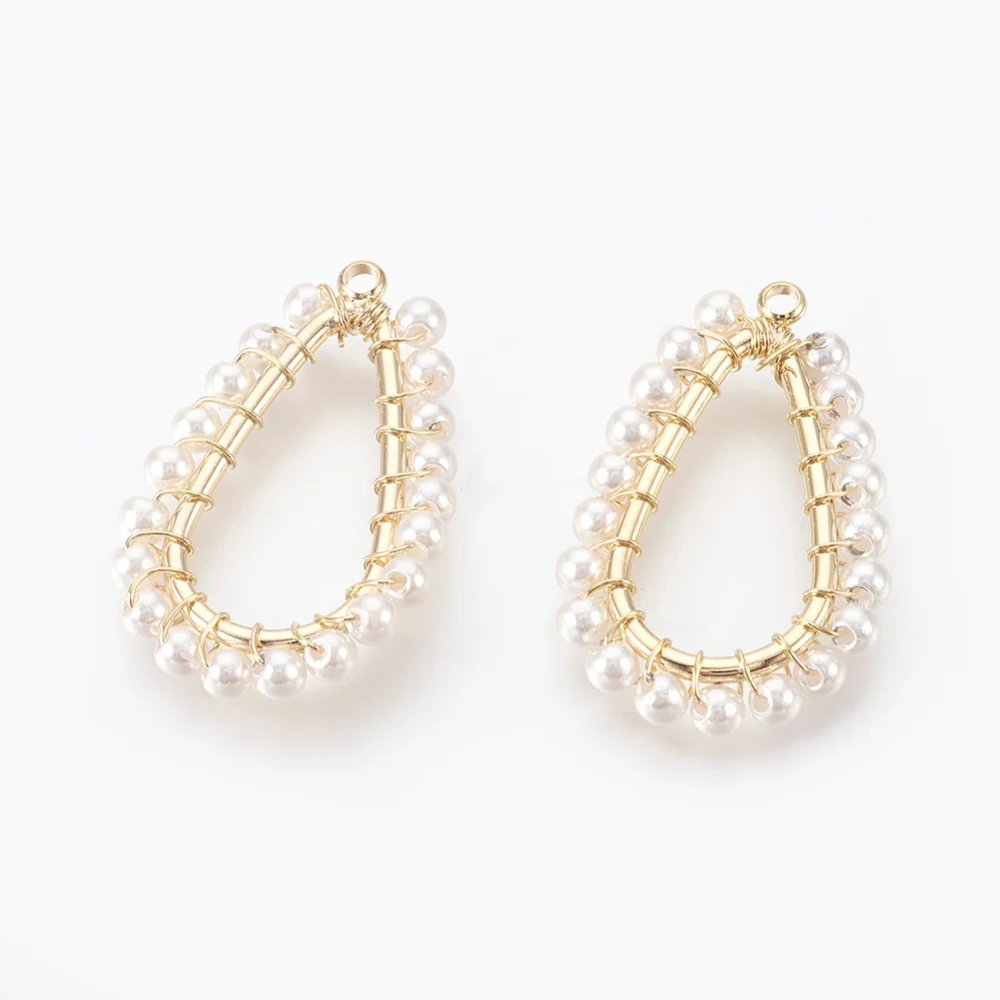 

2pcs Water Drop Hollow Imitation Pearl Tassel Brass Pendants For DIY Necklace Earrings Charms Jewelry Making Hole: 1.5mm