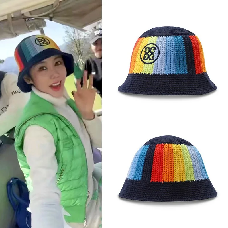 

Golf Rainbow Stripe Stripped Multi Color Knit Golf Cap Winter Hat