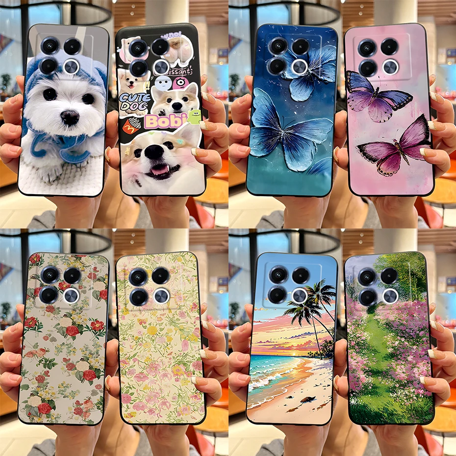 Мягкие силиконовые чехлы для Infinix Note 40 тонкие черные искусственные с забавным