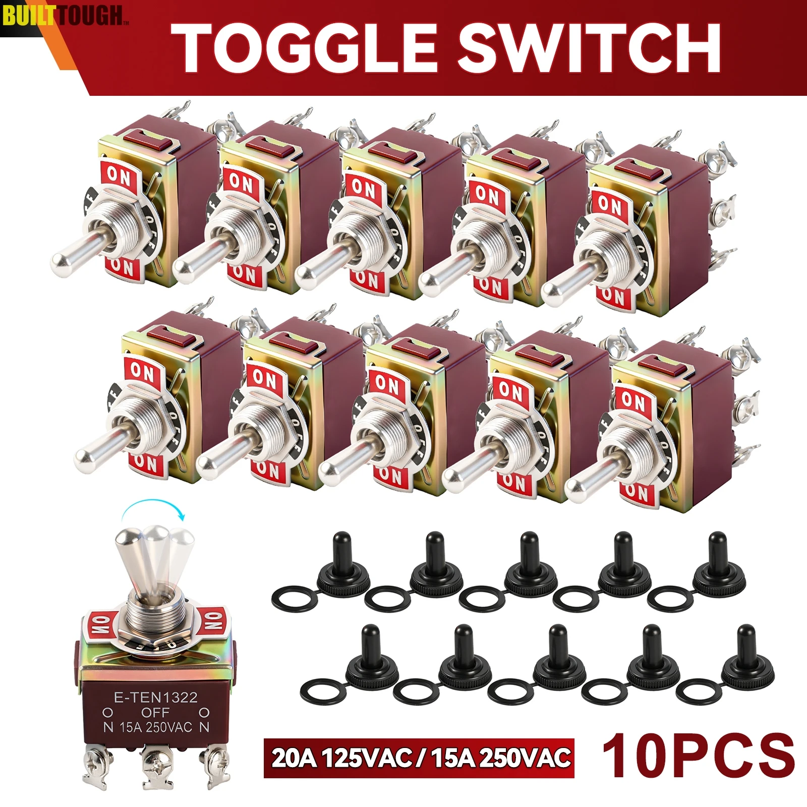 Фото 10 шт. переключателей-тумблеров Rocker Toggle Flick ON/OFF/ON 15A/250V 20A/125V DPDT, водонепроницаемые, усиленные, для автомобилей, лодок, кемперов и т.д. №1