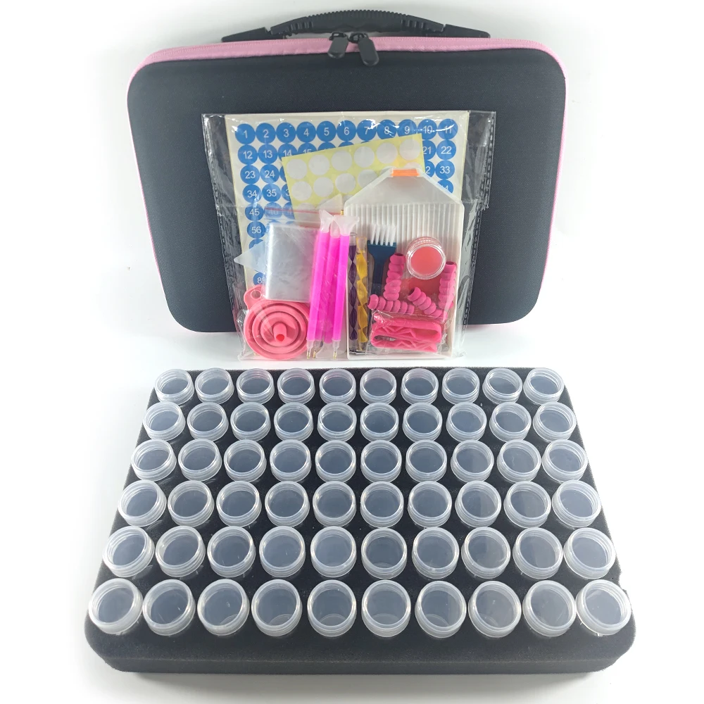 

Handbag Diamond Painting 60 Grids Box Accessorie Container Pink Storage Bag Beads Carry Case DIY Cross Stitch Embroidery Tools