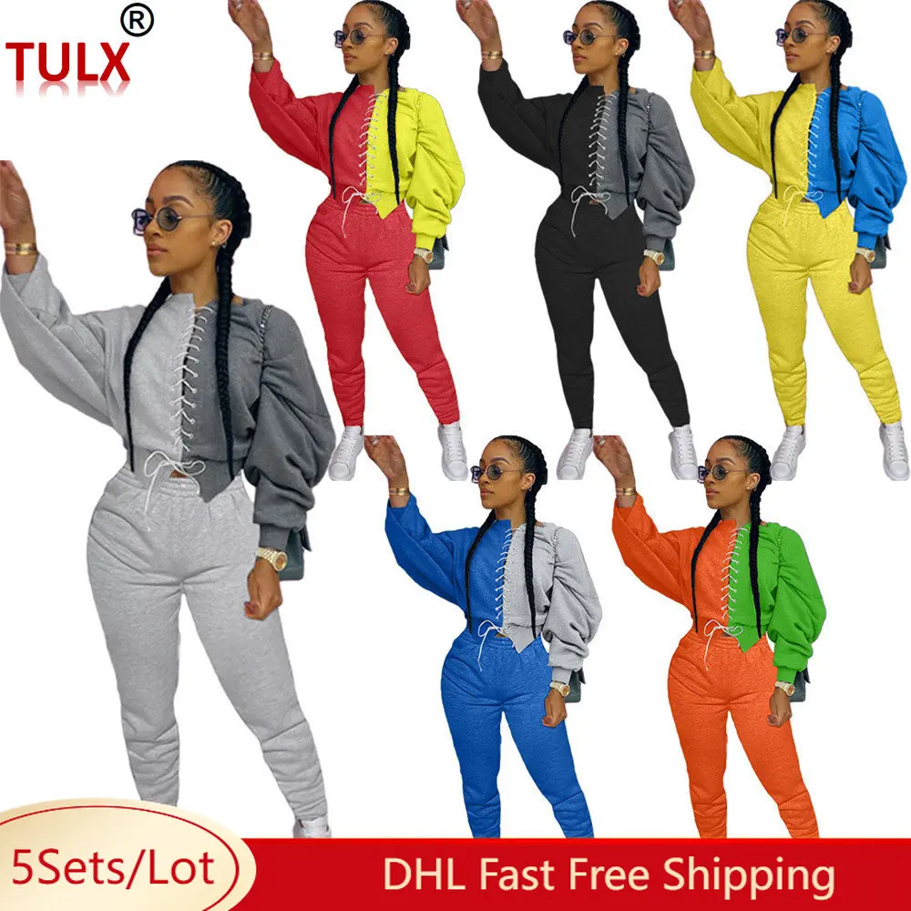 

5 комплектов, женские спортивные костюмы на осень и зиму, спортивные костюмы, пуловер, толстовка с капюшоном и брюки, комплект из двух предметов, подходящий спортивный костюм, наряды 8700