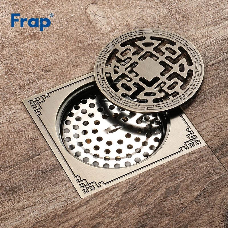 Frap Brass Floor Drains 10cm Square Shower Floor Drain Trap Waste Grate With Hair Strainer Bathroom Shower Accessories  Y38088