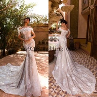 gorgeous full lace mermaid wedding dresses bridal gowns vintage off the shoulder cap sleeves luxury beading crystal court train