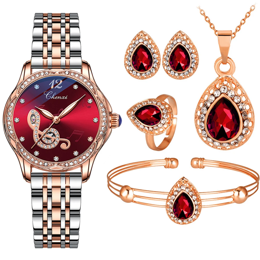 Luxury Women's Watch Bracelet Jewelries Box Set Quartz Stainless Steel Ladies Wristwatch Fashion Jewelry Present Case Female