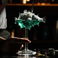 200ml creative pufferfish cocktail glass martini glass with straw transparent martini glass with straw transparent goblet glass