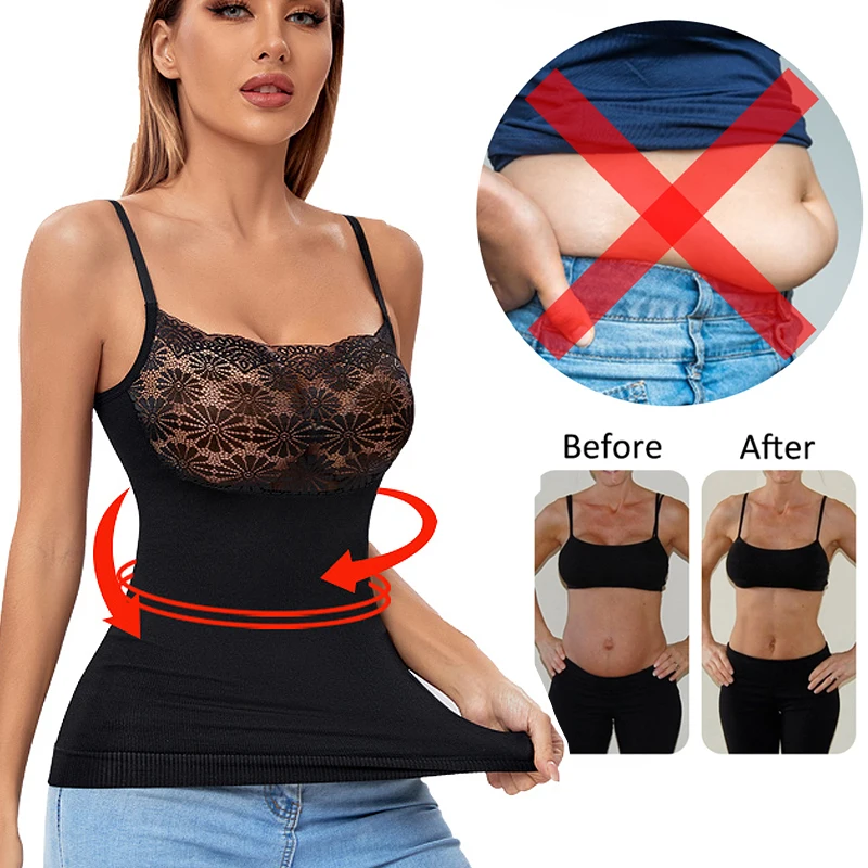 Cami Body Shaper for Women Shaping Camisoles Tummy Control Tank Top Undershirts Waist Cinchers Shapewear Lace Plus Size